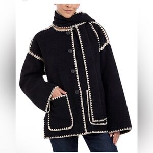 NWT Commense Contrast Trim Jacket With Matching Scarf oversized XS